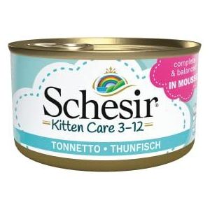 Schesir Cat Kitten Mousse Tonijn, natvoer voor jonge katten, kattenvoer, nat graanvrij, met veel eiwitten, vitaminen en mineralen (24 x 85 g blik)