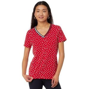 Tommy Hilfiger T-shirt met V-hals voor dames, Scharlaken Multi, L