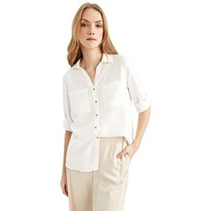 DeFacto Dameshemd van katoenweefsel met lange mouwen, ecru, 3XL