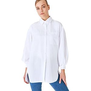 TRENDYOL Dames ballonarm achter lang mobiel gedetailleerd basic geweven overhemd shirt, wit, 36