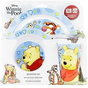 p:os 33543 - Ontbijtset met populair Winnie the Pooh motief, 3-delige serviesset voor kinderen bestaande uit bord, schaal en beker, van PP, BPA en ftalaatvrij, geschikt voor magnetron
