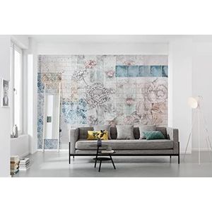 Vlies fotobehang - patches - afmetingen 400 x 260 cm, retro fotobehang, bloemen, mozaïek, tegels
