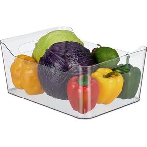 Relaxdays koelkast organizer, opbergbak, HBD: 14,5 x 35 x 24 cm, fruit, kaas, koelkastbakje met handgrepen, transparant