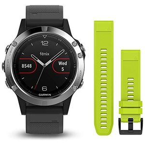 Garmin Fenix 5 - Multisport horloge met HR en GPS, 47 mm, zilveren verpakking 2 bandjes (zwart en geel)