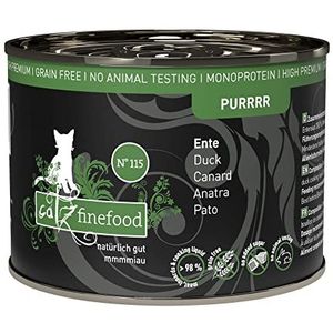 catz finefood Purrrr Eend monoprotein natvoer voor katten nr. 115, voor voedende katten, 70% vleesgehalte, 6 blikjes à 200 g