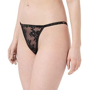 Emporio Armani Dames All Over Embroidery Lace Brazilian Brief Bikini Stijl Ondergoed, Zwart/Flower Garden, L