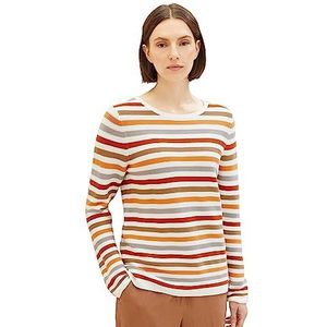 TOM TAILOR Basic gebreide trui voor dames van biologisch katoen, 32441 - Oranje Ottoman Streep, XS