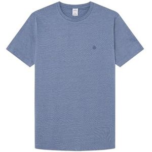Springfield Heren Reconsider Microstripes Basic T-shirt met borduurboom in contrasterende kleur, lichtblauw, M, Lichtblauw, M