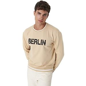 Trendyol Ontspannen sweatshirt met ronde hals en slogan, Beige, S
