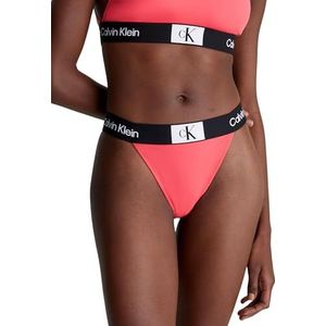 Calvin Klein Dames bikinibroek Cheeky High Rise bikini met logo boord, roze (Calypso Coral), XS
