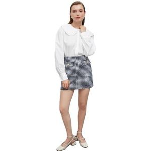 Koton Mini-rok voor dames, tweed knoopdetail, Marine Check (07W), 36