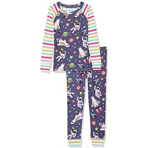 Hatley Organic Cotton Raglan Sleeve bedrukte pyjamaset voor meisjes, Cosmic Rainbows, 3 Jaren