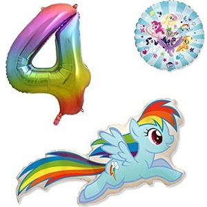 Set van 3 Rainbow Dash My Little Pony folieballonnen - cijferballon regenboog - Happy Birthday ballonnen - helium, geschikt voor lucht
