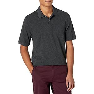 Amazon Essentials Men's Poloshirt van piqué-katoen met normale pasvorm (verkrijgbaar in grote en lange maten), Houtskoolzwart, XS