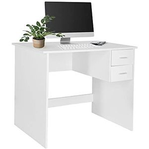 hjh OFFICE Basix 821004 Bureau, wit, 90 x 48 cm, moderne computertafel met 2 laden, ruimtebesparend en onderhoudsvriendelijk
