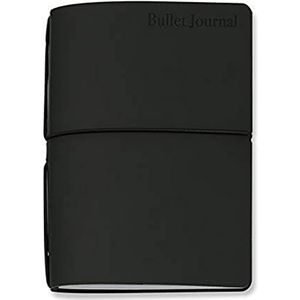 VELOFLEX N132114 - Bullet Journal, notitieboek, 13 x 21 cm, geregenereerd leer, zwart, elastiek, met 2 boekjes: blanco puntraster & kalender inlegvel