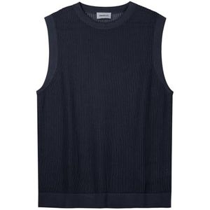 Diana Studio, Geperforeerd gebreid vest voor heren, 100% katoen, mouwloos, casual fit, Zwart, S