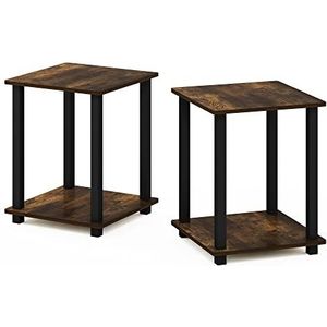 Furinno Set van 2 uiteinden, bijzettafel, nachtkastje, composiet hout, amber grenen/zwart, set van 2, 39,6 x 39,6 cm (2-pack)