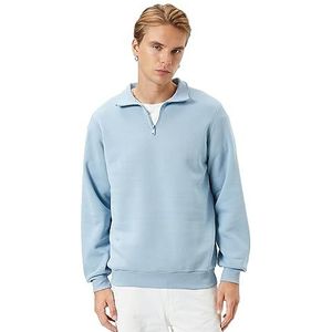 Koton Sweatshirt met lange mouwen voor heren, halve rits, hoge hals, Light Indigo (600), XL