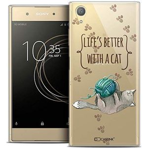 Caseink Hoes voor Sony Xperia XA1 Plus (5.5) Beschermhoes Case [Crystal Beschermhoes Case Gel HD Collectie Quote Design Life's Better with a Cat - Flexibel - Ultra Thin - Gedrukt in Frankrijk]