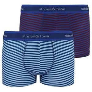 Slopes and Town Bamboo Boxer Shorts Burgundy/Light Blue Stripes (2-Pack), Burgundy Light Blue, S
