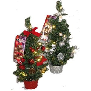 Kerstboom ca. 45 cm, versierd met 20 x LED rood of zilver (zilver)