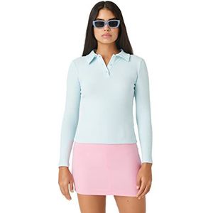 Koton Dames Polo Neck T-Shirt Lange Mouw, blauw (637), XS