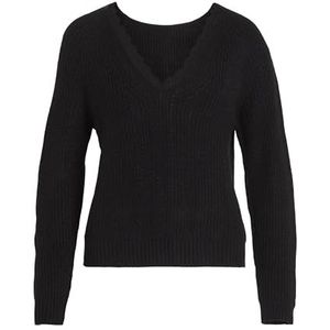 Vila Vioa L/S Rev Lace Knit Top gebreide trui voor dames, Zwart/detail: kanten toon, M