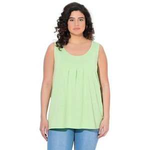 Ulla Popken Damestop, grote maten, plus size, sierplooien, A-lijn, ronde hals, mouwloos, modal, groen, 46-48