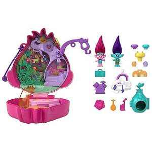 Polly Pocket en DreamWorks Trolls Compacte Speelset, met Poppy en Branch poppen en 13 accessoires, verzamelobject en speelgoed met werkende functies, HKV39
