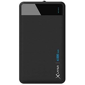 XLayer Colour Line Powerbank 4.000 mAh, externe accu voor smartphone en tablet, powerbank klein, in bonte kleuren, zwart