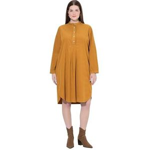 Ulla Popken Grote maten grote maten plus size corduroy jurk, opstaande kraag, biezen, sierplooien, lange mouwen