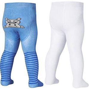 Playshoes Nijlpaard en effen kleuren met comfortabele tailleband panty, wit (origineel 900), 110/116 meisjes, 900, wit/blauw, 110-116
