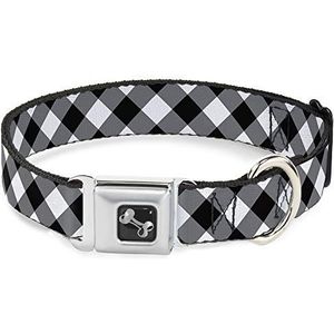 Buckle-Down Seatbelt Gesp Hond Kraag - Diagonaal Buffalo Plaid Zwart/Wit, 1"" Wide - Fits 15-26"" Neck - Large, Diagonal Buffalo Plaid Black/White