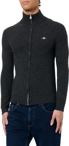 Gant - EXTRAFINE LAMBSWOOL ZIP CARDIGAN - Donkergrijs - Vest