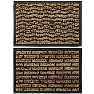 DKD deurmat Home Decor bruin zwart rubbervezel (2 stuks) (60 x 40 x 0,2 cm)