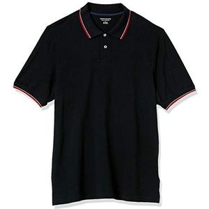 Amazon Essentials Men's Poloshirt van piqué-katoen met normale pasvorm (verkrijgbaar in grote en lange maten), Zwart Rood Wit Dunne streep, S