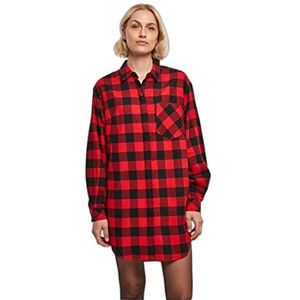 Urban Classics Dames Dames Oversized Check Flanellen Shirt Casual Jurk, Zwart/Rood, XS, zwart/rood, XS