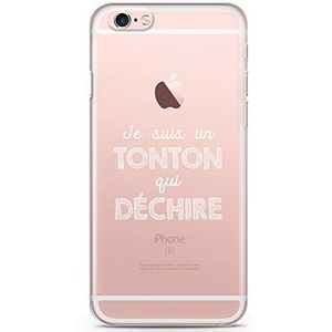 Zokko Beschermhoesje voor iPhone 6S Plus, met opschrift ""Je Suis un Tonton qui déchirir, zacht, transparant, witte inkt, wit
