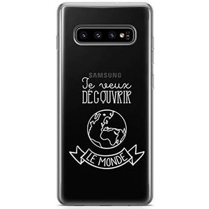 Zokko Beschermhoesje voor Samsung S10 Plus met opschrift ""Je Veux decover Le Monde"" – zacht transparant inkt wit