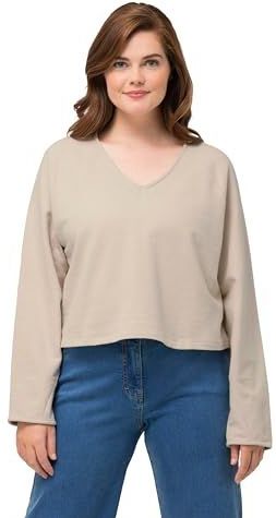 Ulla Popken - Gestructureerd Kort Sweatshirt - Ivoor - Dames