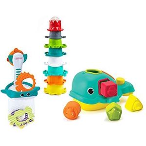 INFANTINO Ocean Fun Bathtime Playset - Including Orca The Shape-Sorting Whale, Shoot 'n Scoop Ocean pals and 8 Colourful Stacking Cups, BPA Free