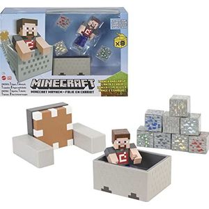 Minecraft Mijnwagen Chaos-speelset met Steve figuur, lanceerwagentje en accessoires, om verhalen te creëren en te verkennen en om survivalspellen te spelen, voor kinderen vanaf 6 jaar