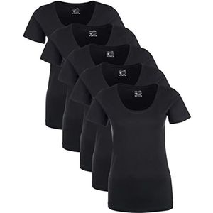 Berydale Dames T-shirt met ronde hals, gemaakt van 100% katoen, Zwart, set van 5, XL