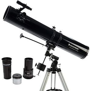 Celestron 21045 PowerSeeker 114EQ Reflectortelescoop - met twee oculairs, Barlow-lens, in hoogte verstelbaar statief en luxe accessoirehouder, Zwart