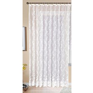 Gordijn Store Jacquard Mainz HxB 245x450 cm plooiband universele band wit bloemenpatroon transparant gordijn woonkamer, 13144