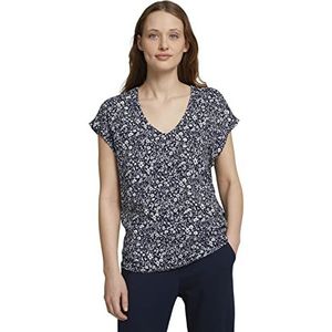 TOM TAILOR Denim Dames Blouse met korte mouwen 1024993, 16355 - Blue Flower Print, XS