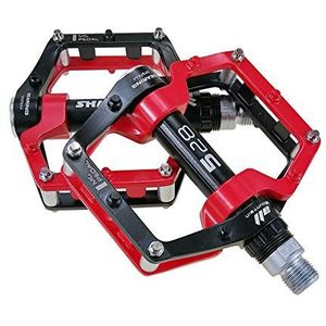 shanmashi Zwart Rood 528 Mountainbike MTB Pedalen Aluminium Fiets BMX Platte Pedaal Met Verwijderbare Antislip Studs