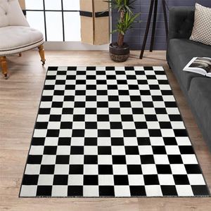 Seavish Geruit tapijt, 4x15 cm zwart-wit tapijt Marokkaans dambordtapijt outdoor opvouwbaar wasbaar tapijt vloerbedekking indoor tapijt voor woonkamer slaapkamer eetkamer patio veranda