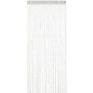 Relaxdays Draadgordijn, glitter, 90 x 245 cm, in te korten, trekkoord, voor deuren en ramen, wasbaar, draadgordijn, wit